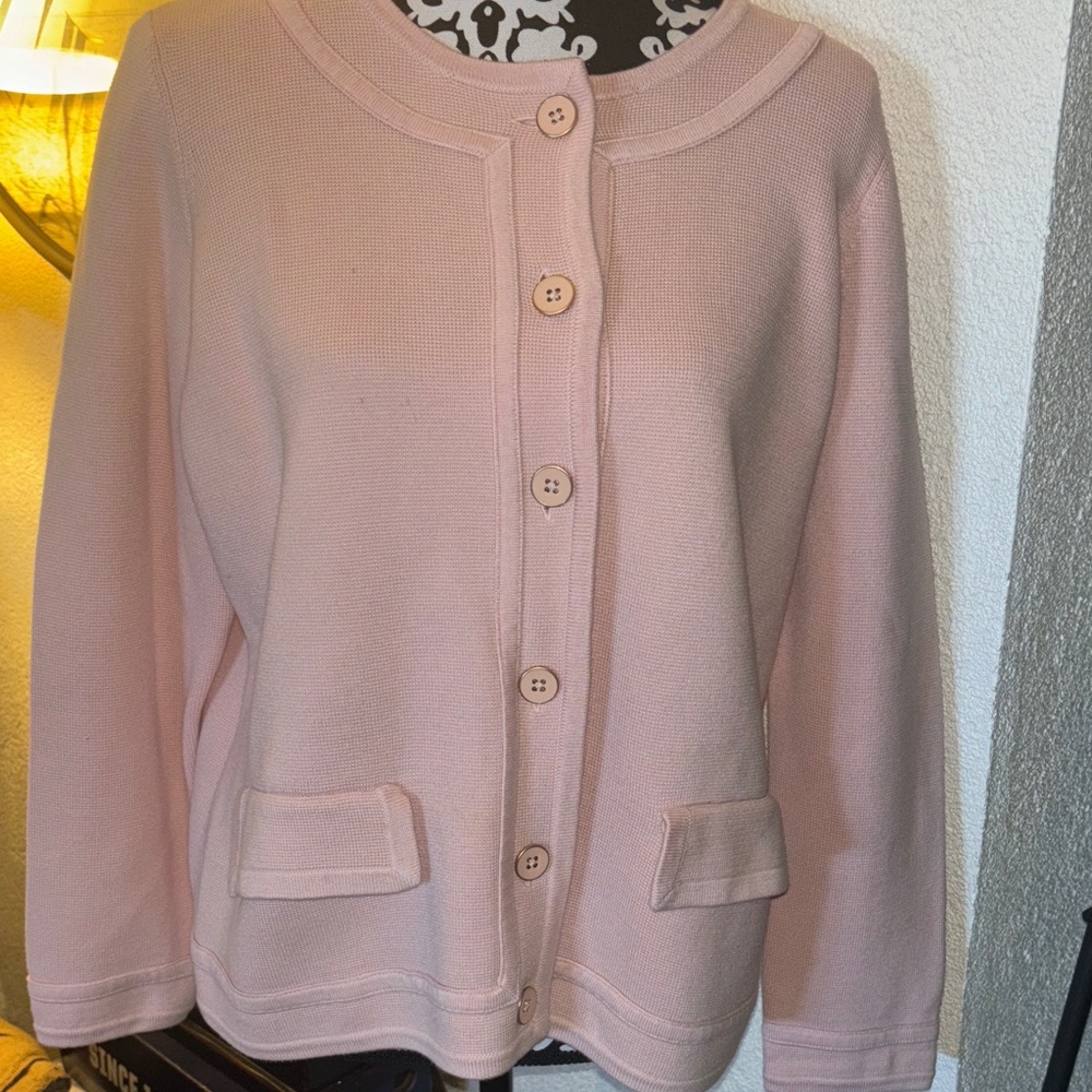 Talbots Pale Pink Button-Front Knit Cardigan